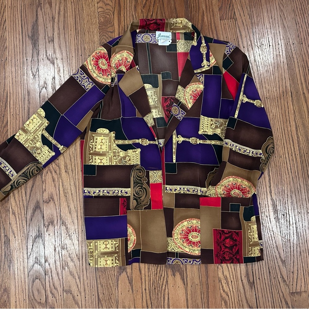 Vintage Patchwork Button-Up Blazer in Purple, Bro… - image 1